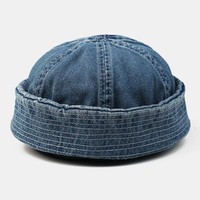 Hommes Lavé Denim Couleur Unie Réglable En Plein Air Casual Chapeau Bonnet Propriétaire Cap Skull Cap
