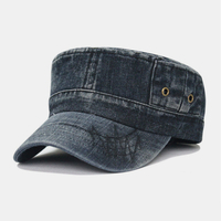 Hommes Lavé Denim Tie Dye Broderie Fil Motif Chapeau Plat Sport En Plein Air Réglable Casquette À Pointe Armée Chapeau