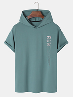 Hommes Lettre À Capuche À Manches Courtes À Séchage Rapide Soft Lisse Haute Élastique Activewear Top