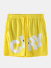 Hommes Lettre Imprimer Solid Color Pocket Drawstring Holiday Shorts Casual