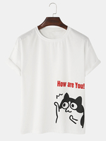 Hommes mignon dessin animé impression drôle manches courtes col rond T-shirts