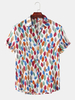 Hommes Mode Allover Feuilles Imprimer Col Rabattu Hawaii Holiday Button Up Chemises À Manches Courtes