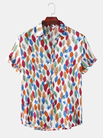 Hommes Mode Allover Feuilles Imprimer Col Rabattu Hawaii Holiday Button Up Chemises À Manches Courtes