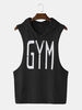 Hommes Mode Lettre Imprimer Capuche Sans Manches Poche Couleur Unie Sport Tops