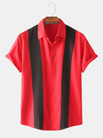 Hommes mode patchwork bouton vers le haut col rabattu chemises à manches courtes