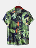 Hommes Mode Plante Feuilles Imprimer Col Rabattu Hawaii Plage Chemises À Manches Courtes