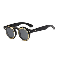 Hommes Mode Vintage Ronde Punk Flip Up Lunettes De Soleil Classic Double Couche Clamshell Design Lunettes De Soleil