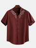 Hommes Motif ethnique Broderie Col Chemises Semi Formelles