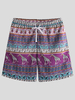 Hommes Motif Ethnique Girafe Imprimer Cordon Shorts Décontracté