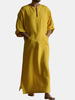 Hommes Moutarde Ensemble Coton Ras Du Cou Décolleté Fente 3/4 Longueur Manches Longues Longueur Chemises