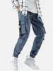 Hommes multi-poches occasionnels poignets élastiques cordon de serrage poutre pieds pantalons jeans