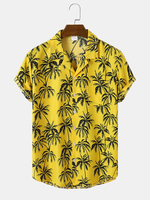 Hommes Noix de Coco Graphique Revere Col Hawa Style Soft Chemises Décontractées