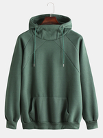 Hommes nouveau hiver col haut lâche capuche couleur unie Plus velours épaissi Youth chandails