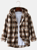 Hommes nouvelle mode Plaid impression lâche ponçage capuche chemises à manches longues manteaux