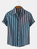 Hommes occasionnels coton rayures verticales col revers chemises à manches courtes pour hommes