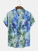 Hommes Ocean Waves Print Spliced Single Chest Pocket Hawaiian Holiday Shirts