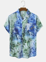 Hommes Ocean Waves Print Spliced Single Chest Pocket Hawaiian Holiday Shirts