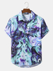 Hommes Ombre Abstract Print Button Up Street Chemises à manches courtes
