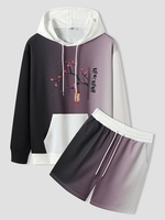 Hommes Ombre Couleur Lettre Chinoise À Capuche Deux Pièces Tenues