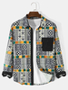 Hommes Ornement Géométrique Hit Line Manches Longues Boutons Avant Chemises
