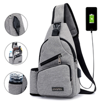 Hommes Oxford Grande Capacité Casual Voyage En Plein Air USB Port De Charge Sling Sac Poitrine Sac Bandoulière Sac