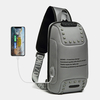 Hommes Oxford Lettre Avant Mot de Passe Verrouillage Conception Antivol USB Charge Sac À Bandoulière Multi-poches Multi-