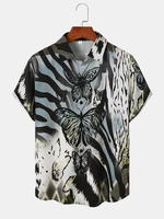 Hommes Papillon Imprimé Soft Chemises Boutonnées Avant Manches Courtes