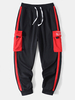 Hommes Patchwork Color Block Bande Poche Latérale Cheville Longueur Pantalon Décontracté