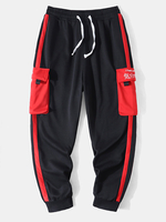 Hommes Patchwork Color Block Bande Poche Latérale Cheville Longueur Pantalon Décontracté