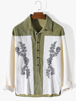 Hommes Patchwork Contraste Color Block Boutons Manches Longues Henley Chemises