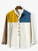 Hommes Patchwork Contraste Color Block Manches Longues Col Montant Boutons Henley Chemises