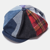 Hommes patchwork couleur plaid rayé couture décontracté élégant chapeau octogonal bérets chapeau