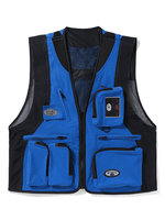 Hommes Patchwork de mailles colorblock Applique Poches zippées Gilets utilitaires respirants