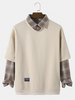 Hommes Patchwork Fakes Two Plaid Shirt Contrast Trendy Pullover Sweatshirt
