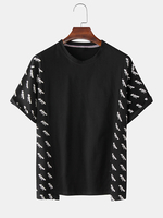 Hommes Patchwork Lettre Imprimer Col rond Ourlet irrégulier Soft T-shirts manches courtes