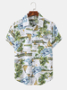 Hommes Paysage Bateau & Arbre Motif Manches Courtes Style Hawa Chemises Élégantes