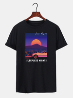 Hommes Paysage Imprimé Col Rond Manches Courtes Soft T-Shirts Modernes Décontractés