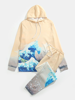 Hommes Paysage Mer Contraste Couleur Casual Hoodies et Pantalons Outfit Costumes