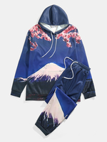 Hommes Paysage Style Japonais Élément Impression Montagne Deux Pièces Costumes Décontractés