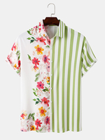 Hommes Petites fleurs Striped Revers All Matched Skin Friendly Shirts