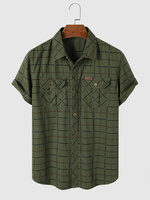 Hommes Plaid Double Poche Boutons Avant Soft Chemises Décontractées Respirantes