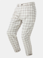 Hommes Plaid Motif Boutons Double Poches Cheville Longueur Pantalon De Costume Formel