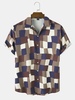 Hommes Plaid Patchwork Contraste Color Block Col Revers Boutons Chemises