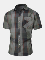 Hommes Plaid Poche Poitrine Boutons Avant Soft Chemises Décontractées Respirantes