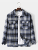 Hommes Plaid Poitrine Poches Boutonner Revers Chemises Vestes À Manches Longues
