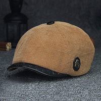 Hommes Plus Velours Et Épais Motif De Broderie All-match Badge En Métal Chapeau Octogonal Chapeau Béret