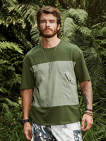 Hommes Poche Plate Couture Colorblock Camping Soft T-Shirts Respirants