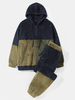 Hommes Polaire Patchwork Contraste Bloc De Couleur Cordon De Serrage À Capuche Deux Pièces Ensembles
