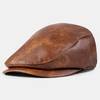 Hommes PU cuir couleur unie absorber la sueur respirant béret casquette plate décontractée chaleur gavroche chapeau avan