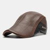 Hommes PU Cuir Double Couche Réglable Béret Cap Lettre Étiquette Sauvage Suncreen Gavroche Chapeau Conduite Chasse Chape